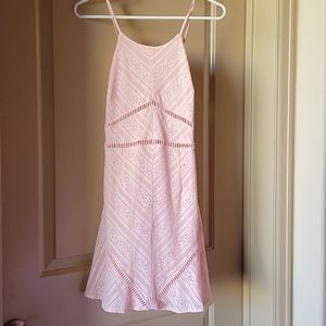 Strappy Back Mini Lace Dress w Lasercut Peach pink